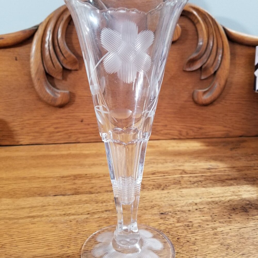 Antique Cut Glass Vase 8” Floral Trumpet Attributed U.S. Glass Co.